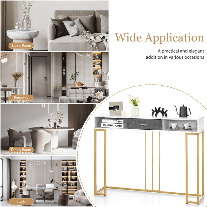 Giantex Console Table with Drawer - Sofa Side Table with Anti-Toppling Device & Adjustable Foot Pads