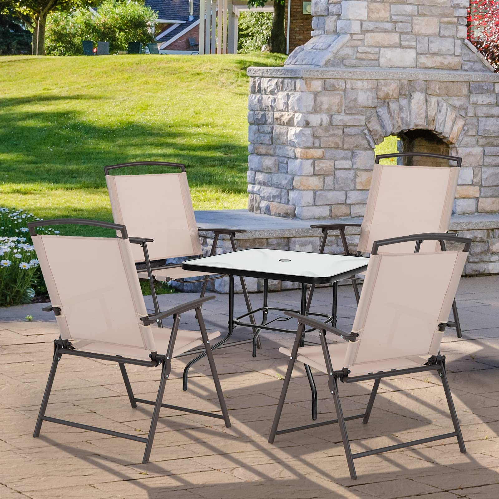Giantex Set of 4 Patio Folding Chairs - Outdoor Sling Chairs
