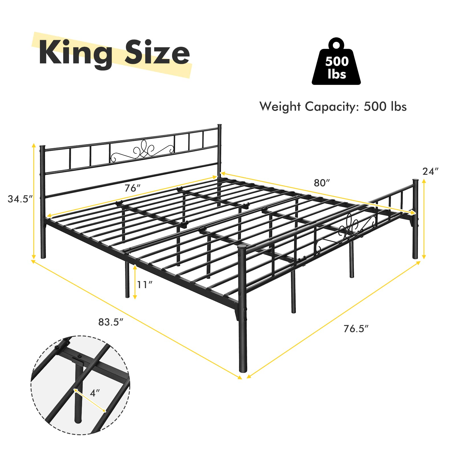 Mattress Foundation w/Heavy Duty Steel Slat Support, No Box Spring Needed