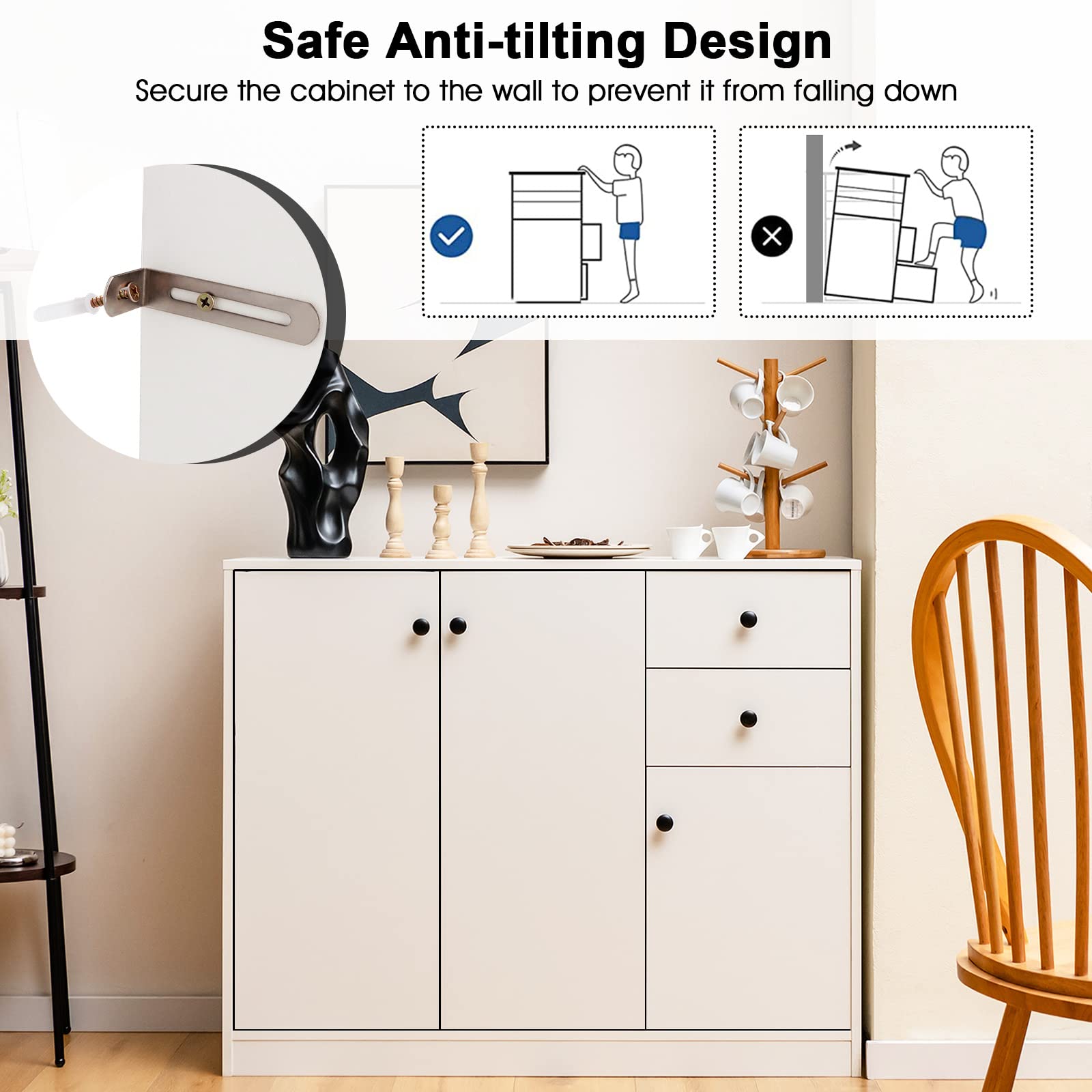 Giantex Buffet Cabinet with Storage - Kitchen Sideboard with 2 Drawers, 3-Door Large & Small Cabinet