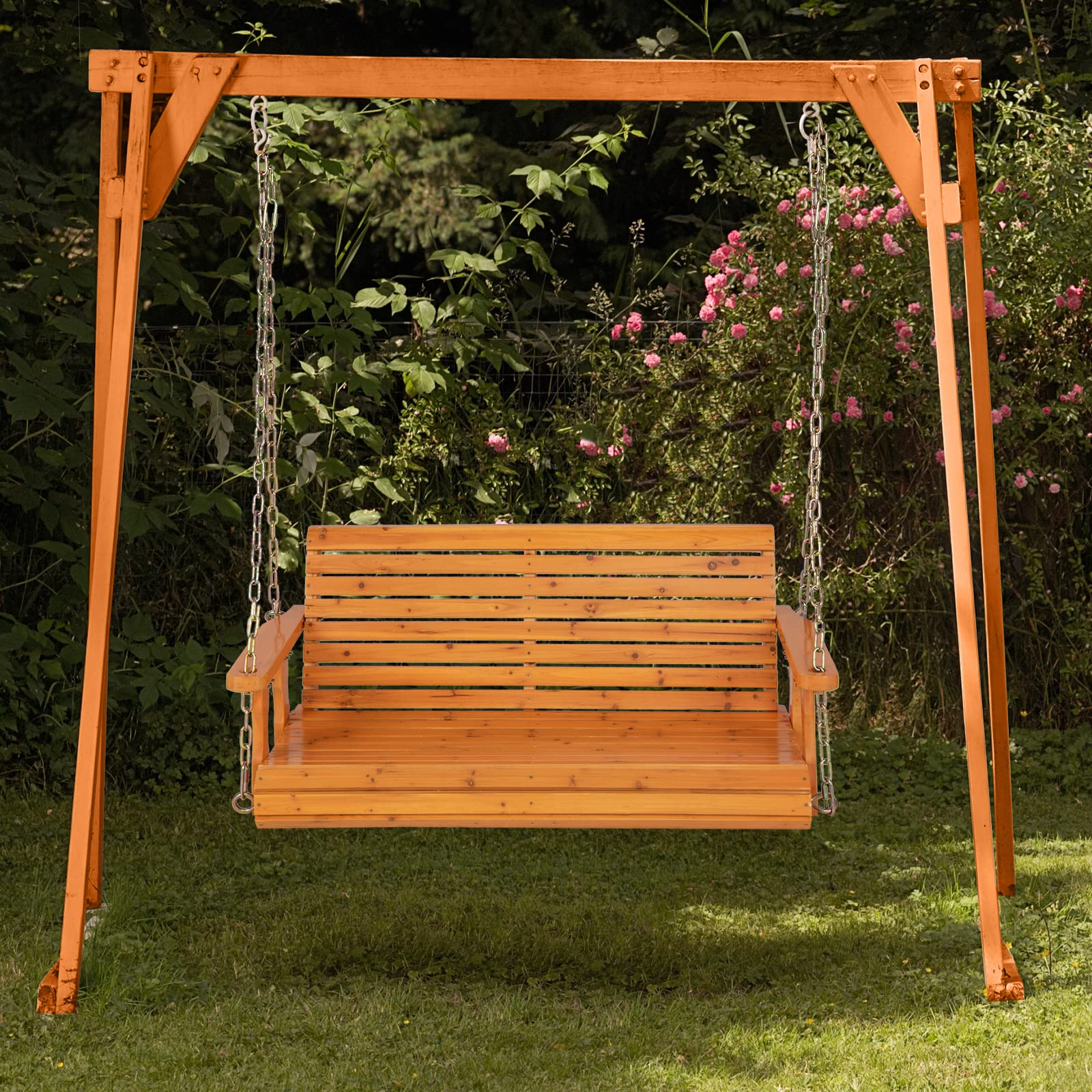 Giantex Wooden Porch Swing 2 Seat - Outdoor Swinging Chairs