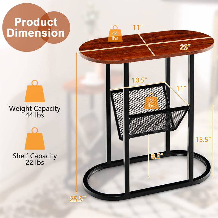 Giantex Oval Narrow Side Table, Small End Table with Magazine Rack Sling Holder Pouch