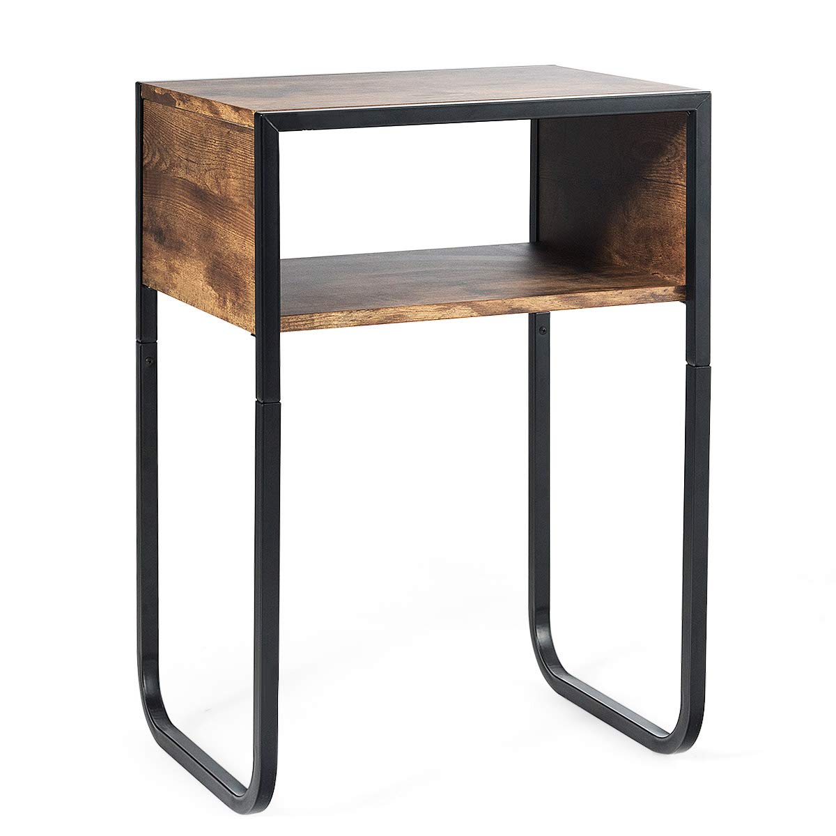 Giantex Side Table Industrial W/Drawer and Metal Frame (2, Rustic Brown)