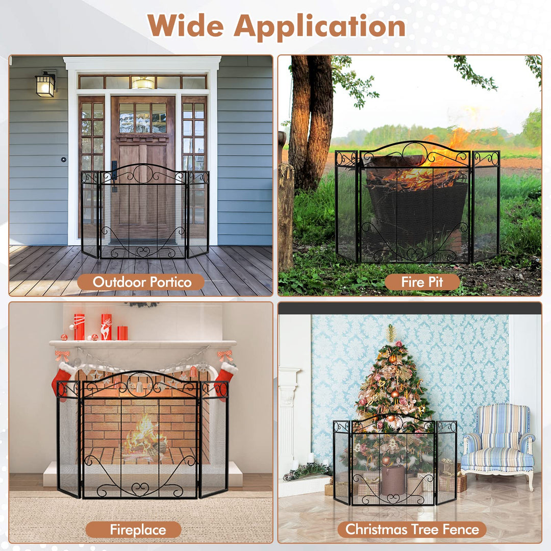 Giantex Foldable 3-Panel Fireplace Screen Black - 50x29 Inch No Assembly Required Freestanding Steel Mesh Fire Screen