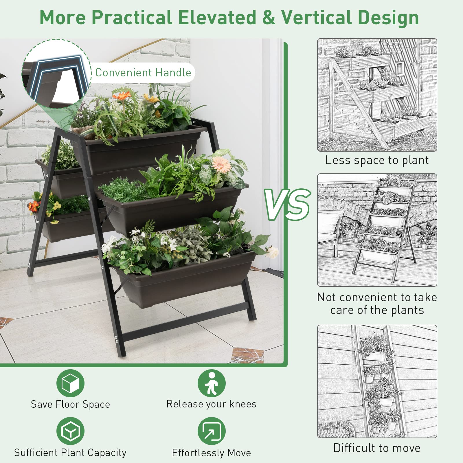 Giantex Set of 2 Vertical Raised Garden Bed, 5 Planter Boxes Container w/ Drainage Holes