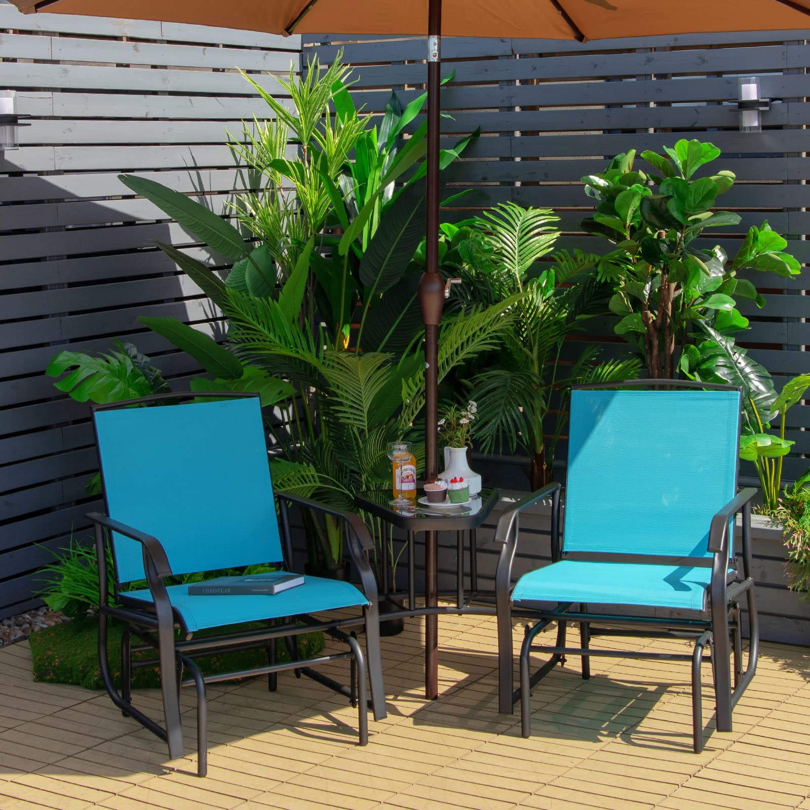 Giantex Outdoor Glider Chairs with Table & Umbrella Hole