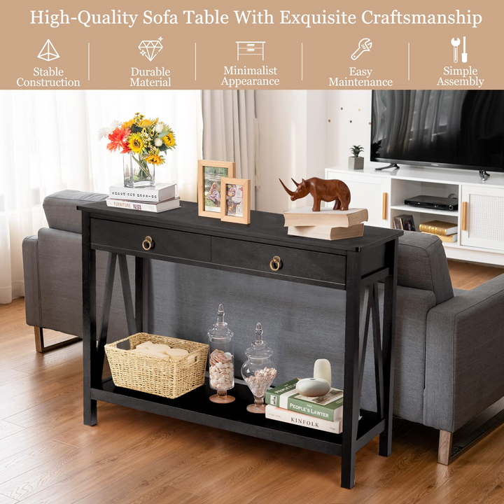 Console Table Entryway Sofa Side Table with 2 Drawers & Open Shelf