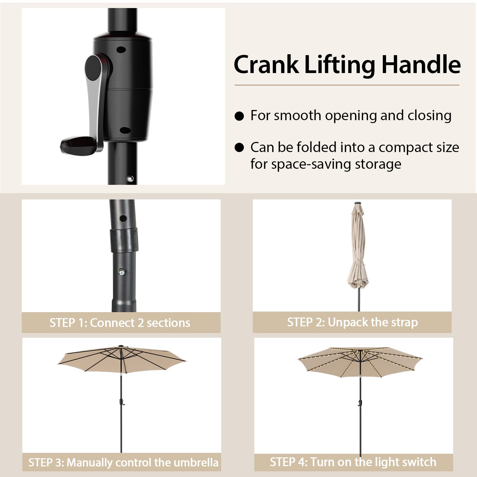 Giantex 10 ft Patio Umbrella with 112 Solar Lights, Outdoor Table Market Umbrellas with 8 Ribs