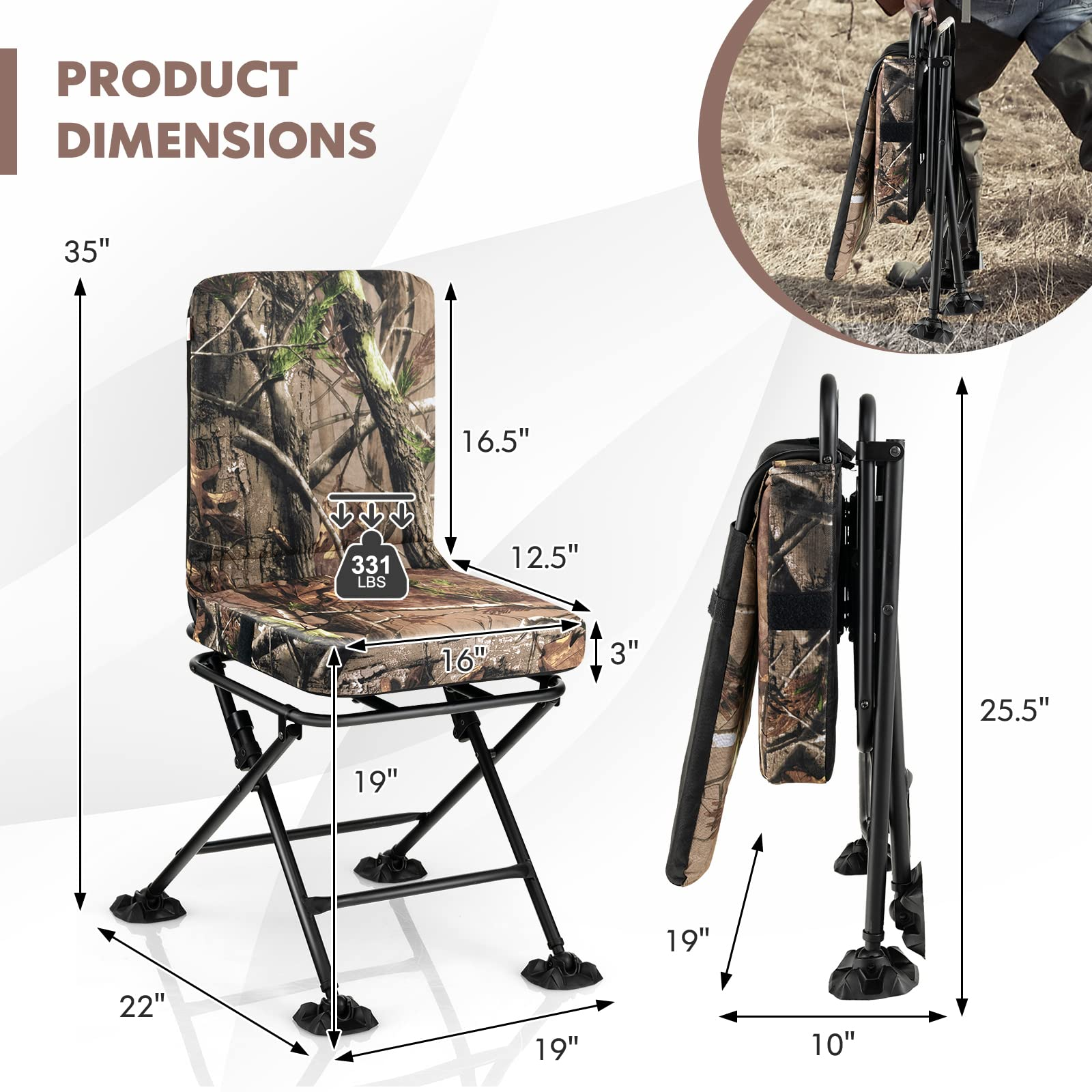 Giantex Hunting Chairs for Blinds - 360° Swivel Silent Hunter Chair