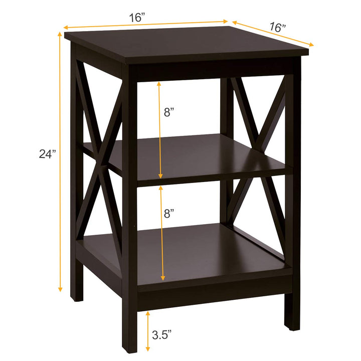 Nightstand 3-Tier X-Design W/Storage Shelves and Stable Structure Storage Organizer Display Sofa Side Table