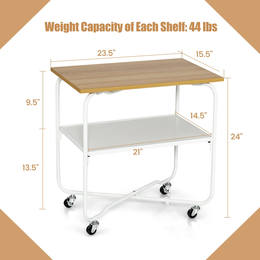 End Table on Wheels, 2-Tier Rolling Storage Cart - Giantex