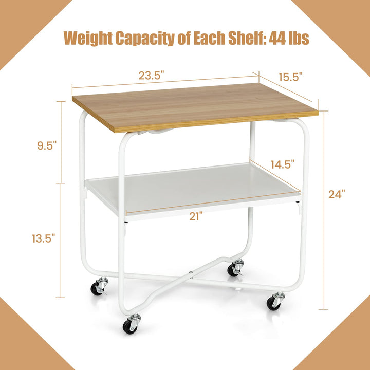 End Table on Wheels, 2-Tier Rolling Storage Cart - Giantex