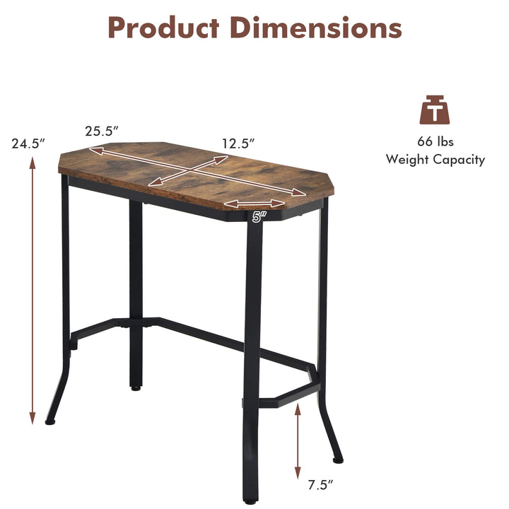 Giantex Narrow End Table w/Rustic Wood Grain & Stable Steel Frame, 25.5"x12.5"x24.5" Rustic Brown