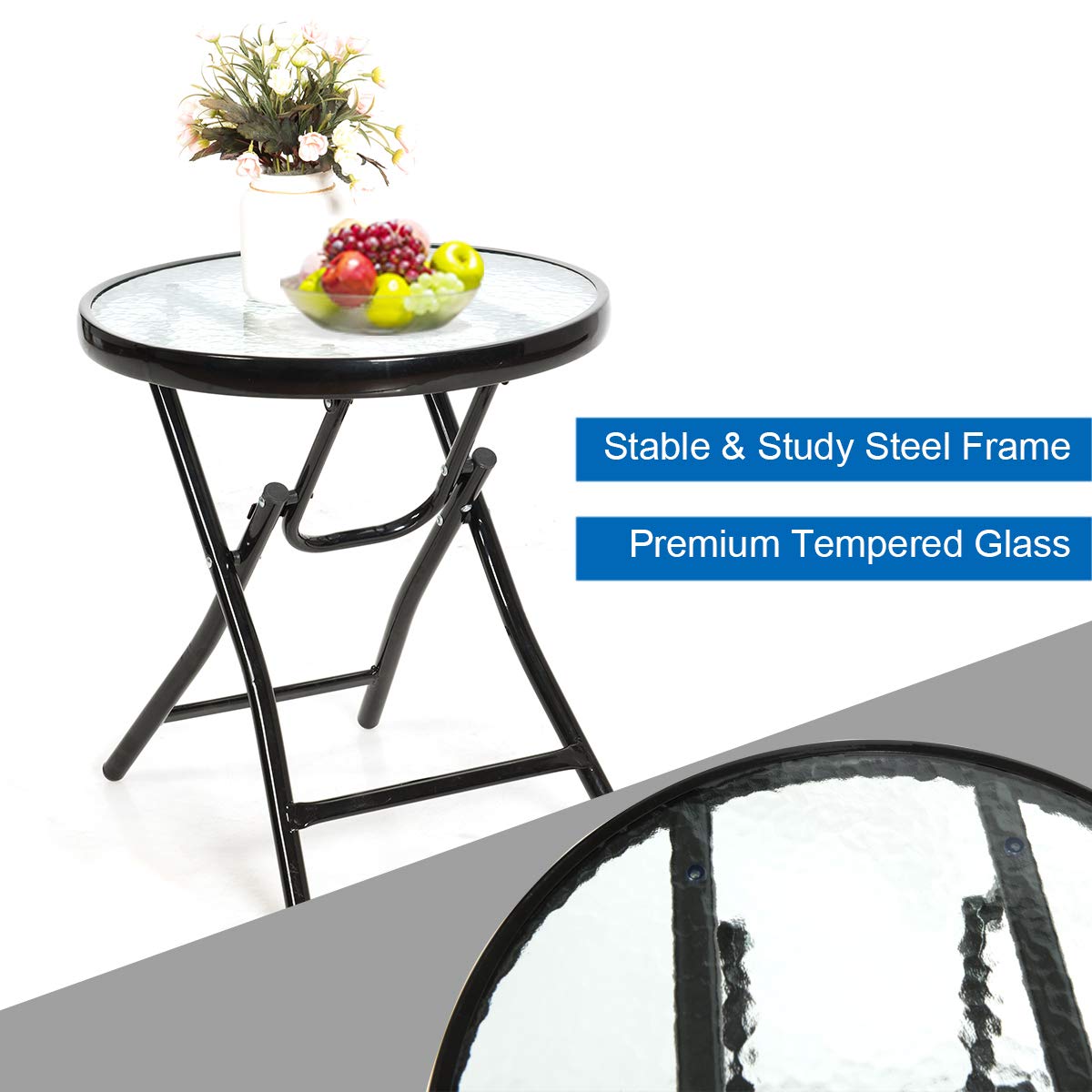 Giantex 3 PCS Folding Bistro Set Outdoor Patio Rocking Chairs Round Table Set 2 Rocking Chairs