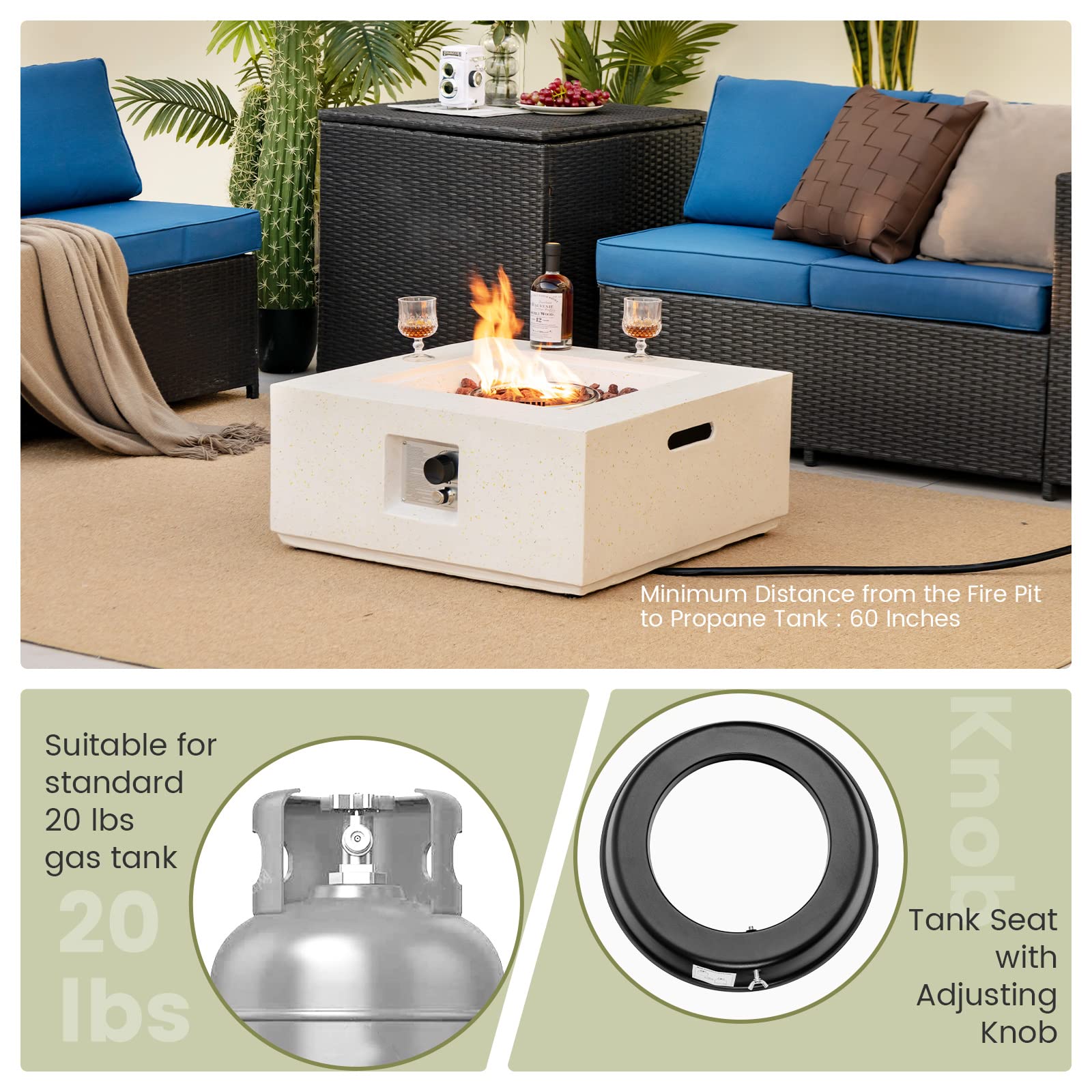 Giantex Patio Fire Pit Table - 40,000 BTU Terrazzo Propane Gas Fire Table