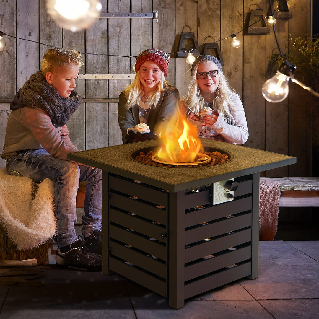 Giantex 32 Inch Propane Fire Pits, 50,000 BTU Square Gas Firepit with High-Temp Resistant Tabletop (Black)