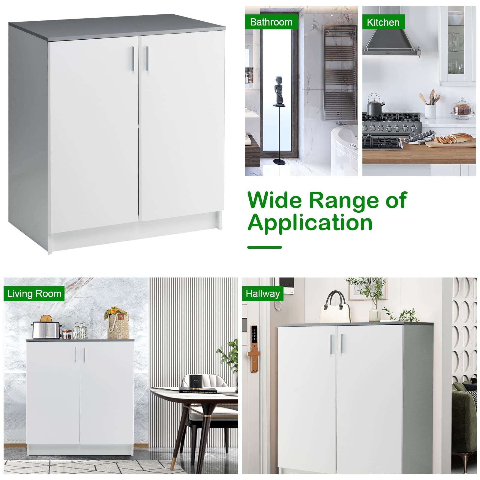 Giantex Storage Cabinet, Kitchen Pantry Storage Cabinet Base Cabinet w/2 Doors & 2-Tier Shelf