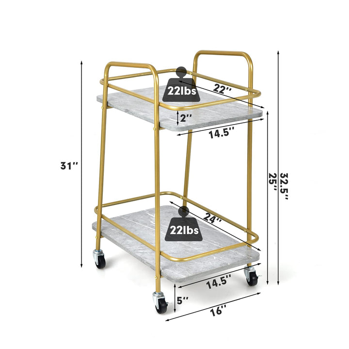Giantex Gold Bar Cart, Island Service Cart, 2 Tier Storage Shelves with Guardrail for Dining Room Wine Coffee Bar