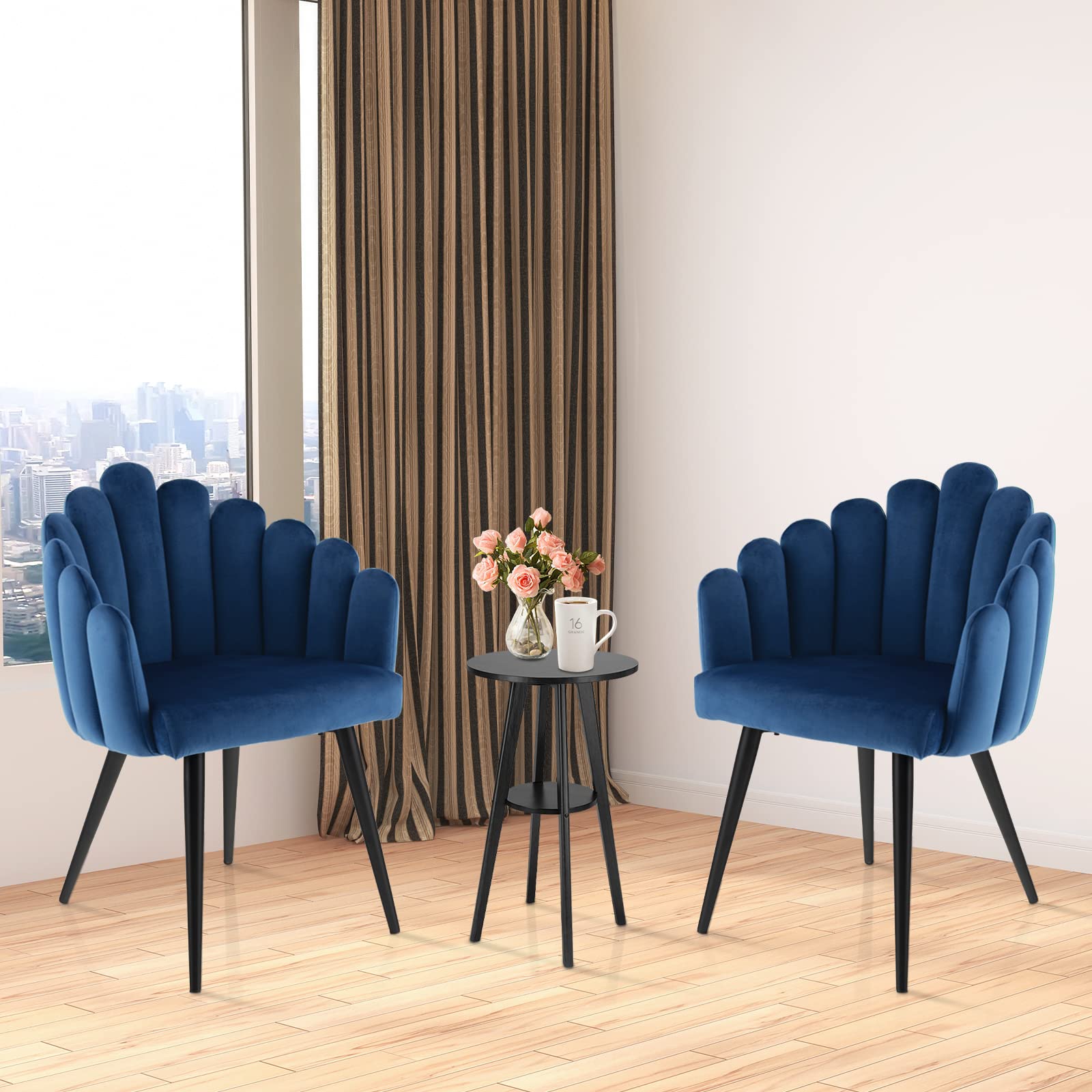 Giantex Modern Mid-Century Dining Chairs Set of 2 - Cute Velvet Vanity Chair with 16” High Back, 330lb Capacity