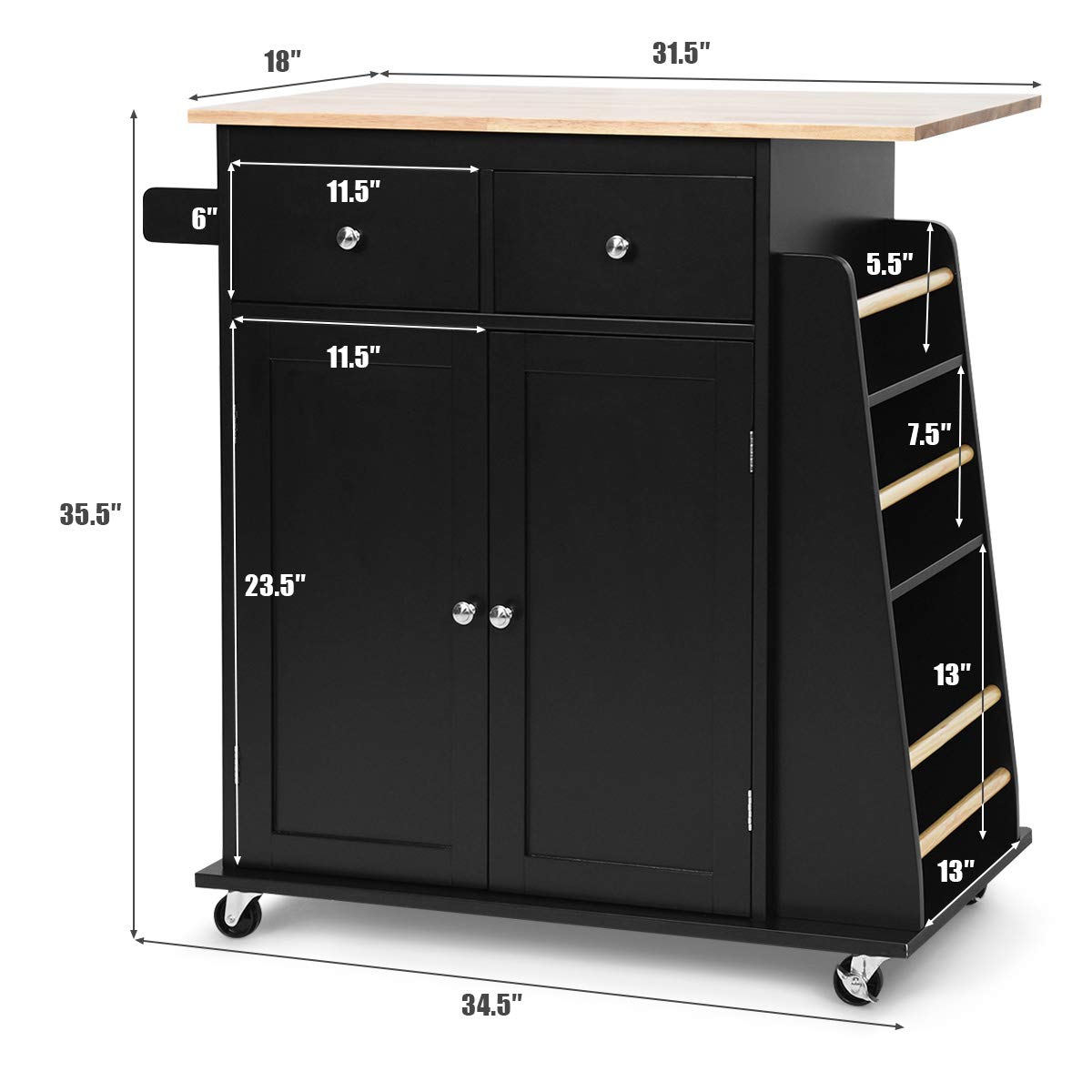 Giantex Kitchen Island Cart, Rolling Wood Trolley with Storage Cabinet