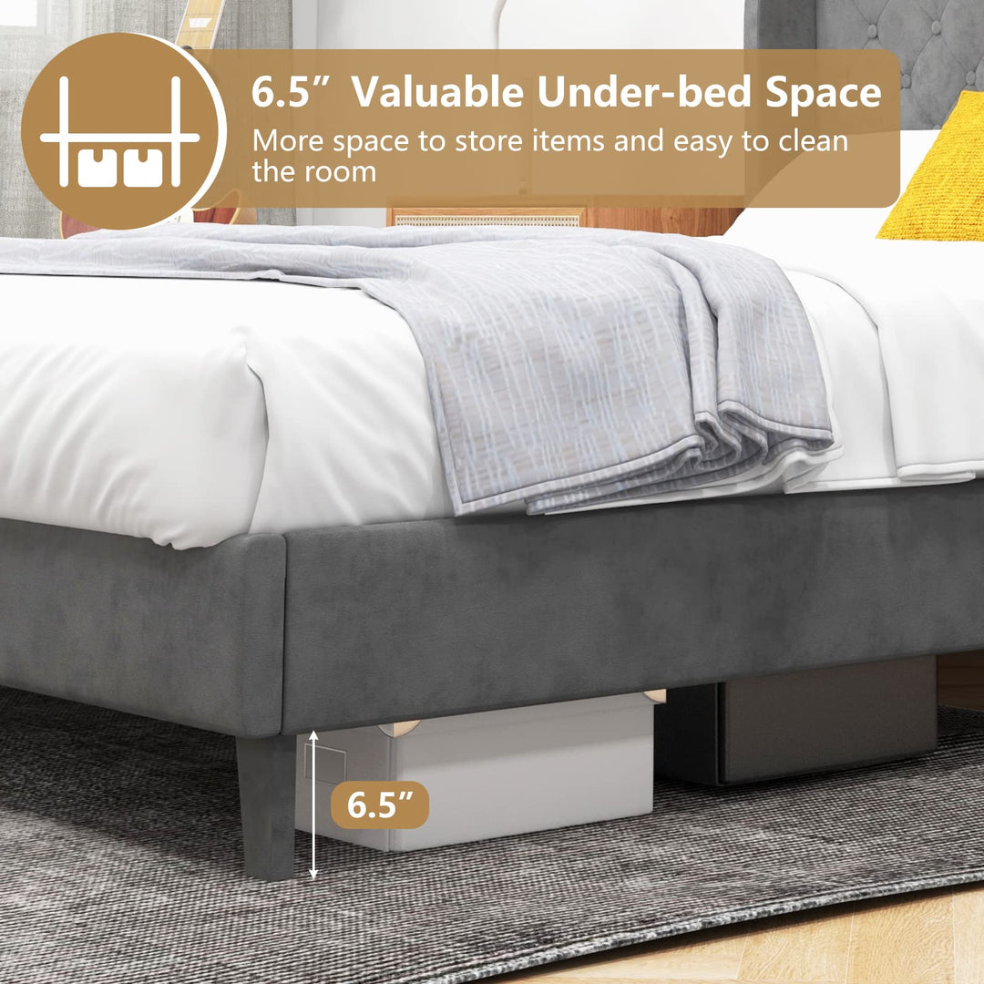 Giantex Velvet Upholstered Bed Frame