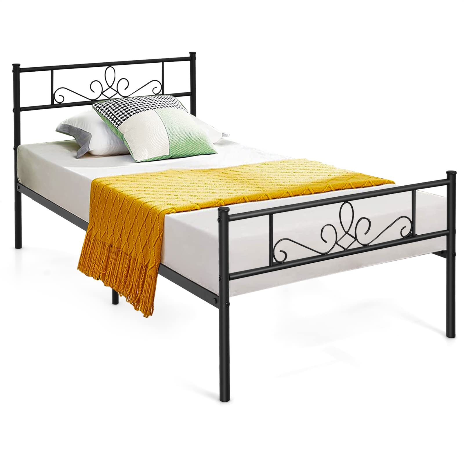 Mattress Foundation w/Heavy Duty Steel Slat Support, No Box Spring Needed