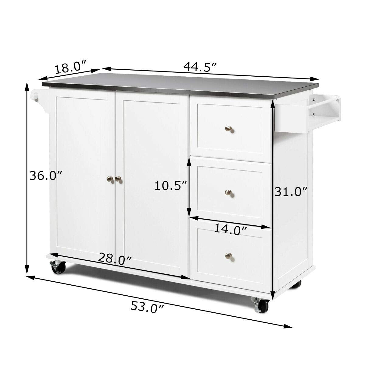 Giantex Kitchen Island with Stainless Steel Countertop, Dark Brown