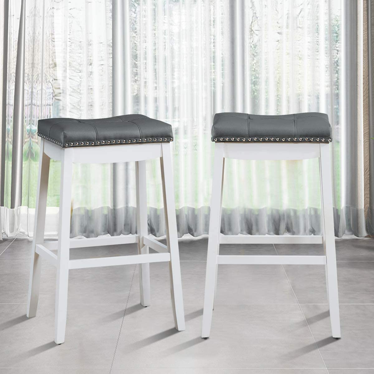 Backless Counter Stool with Footrest, Soft Seat Cushion