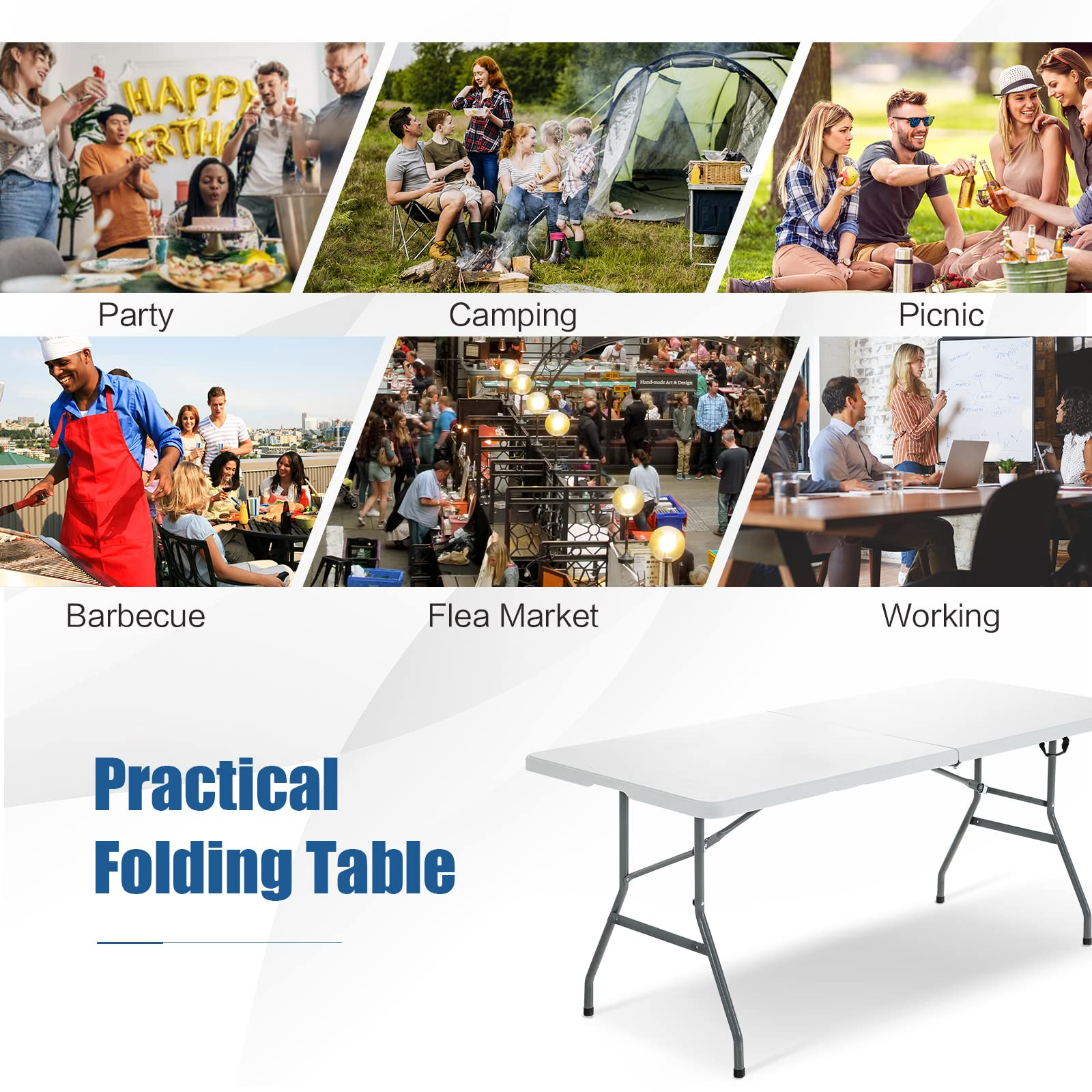 No Assembly  6FT Portable Foldable Tables for Party Camping BBQ