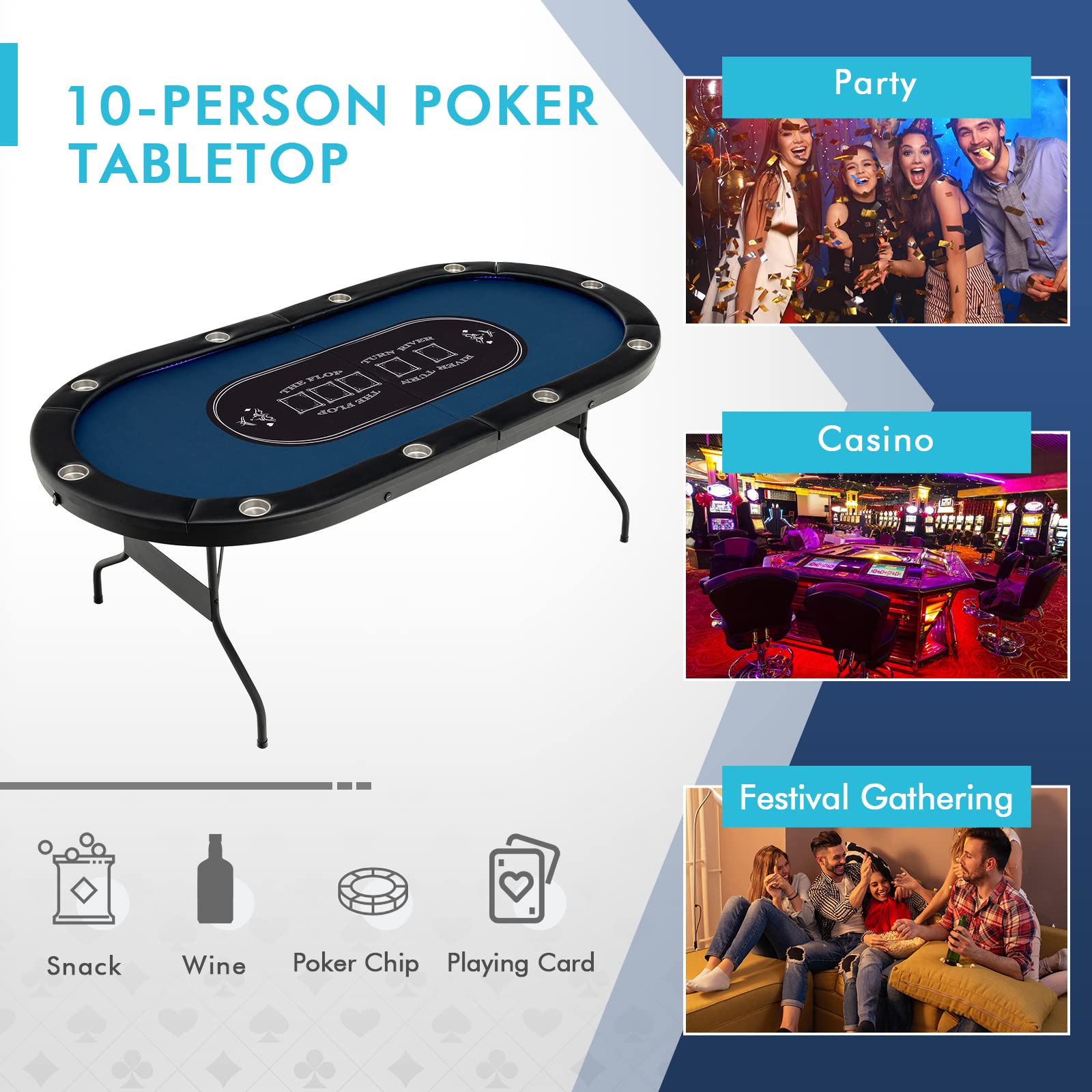 10 Players Poker Table with Cup Holder - Giantex