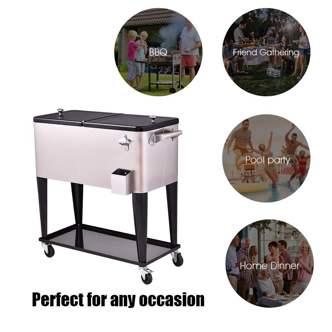 Giantex 80 Quart Patio Cooler Rolling Cooler Ice Chest with Shelf