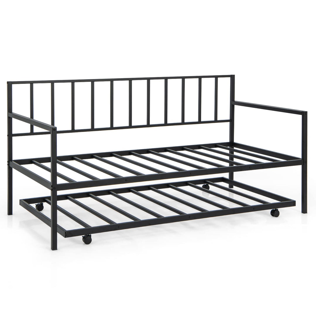 Giantex Metal Daybed with Trundle, Twin Size Daybed with Pullout Trundle & Steel Slat Support, Black