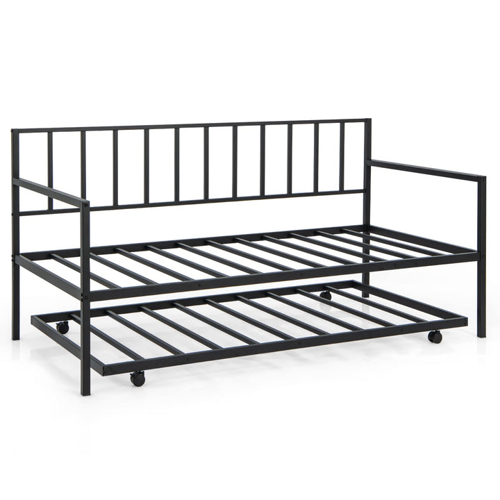 Giantex Metal Daybed with Trundle, Twin Size Daybed with Pullout Trundle & Steel Slat Support, Black