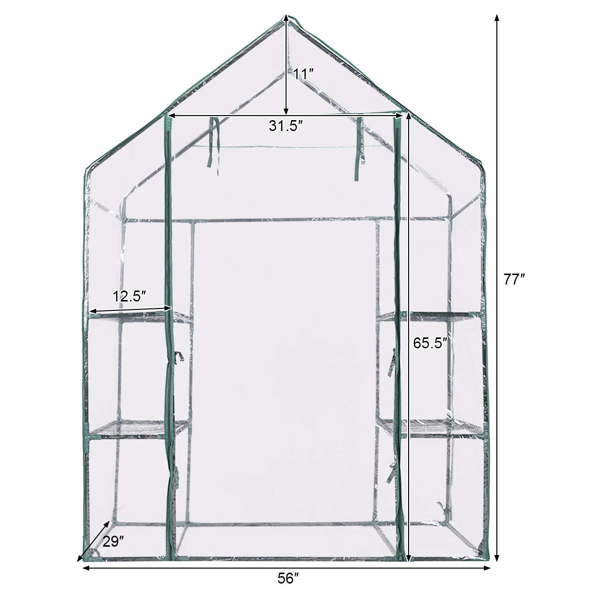 Giantex Greenhouse Outdoor Large Walk-in Plant Green House with 3 Tier Shelves for Plants