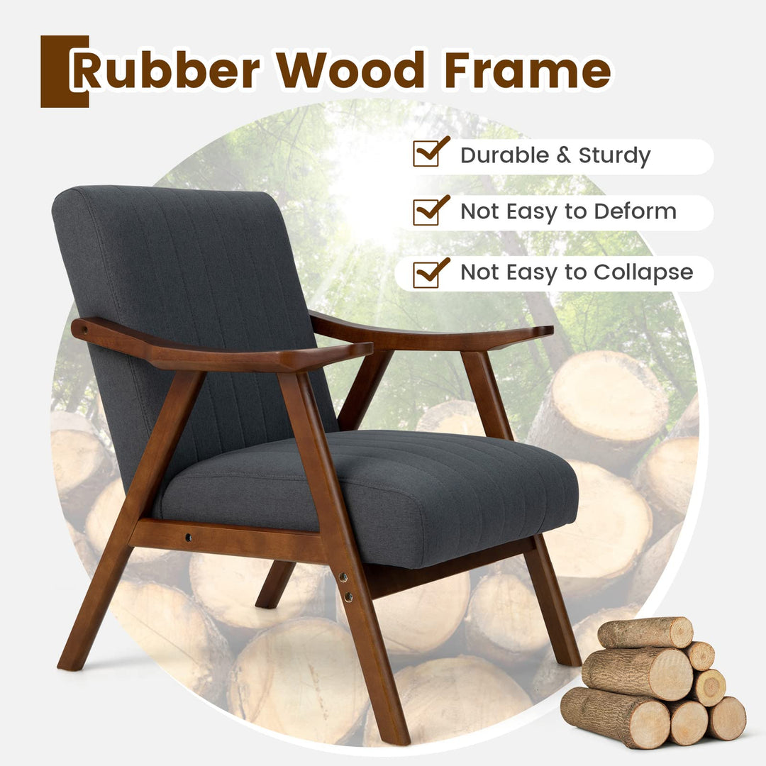 Giantex Mid-Century Modern Accent Chair - Comfy Upholstered Lounge Chair with Arms, Anti-Slip Felt Pads