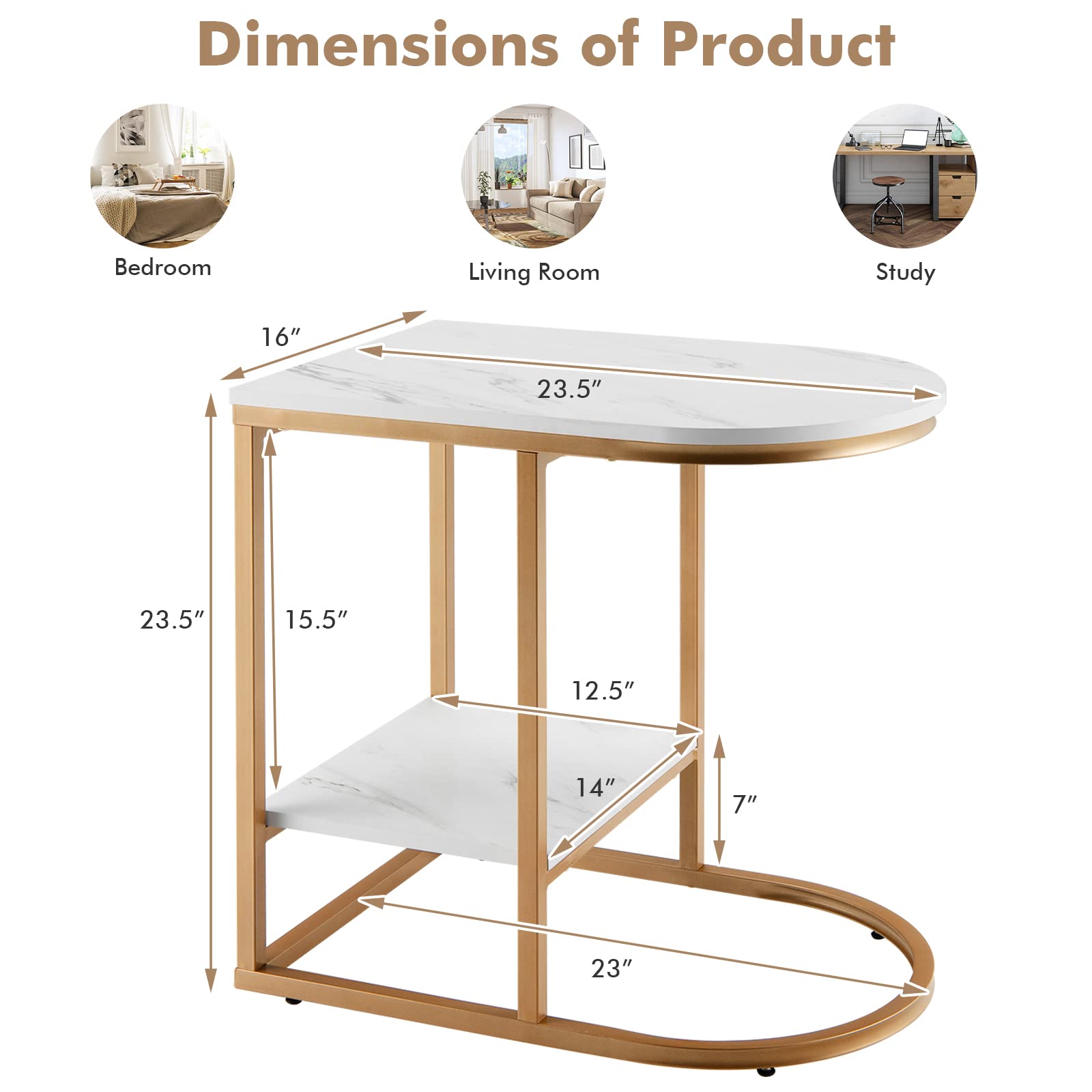 Giantex Side Table, 2-Tier C-Shaped End Table