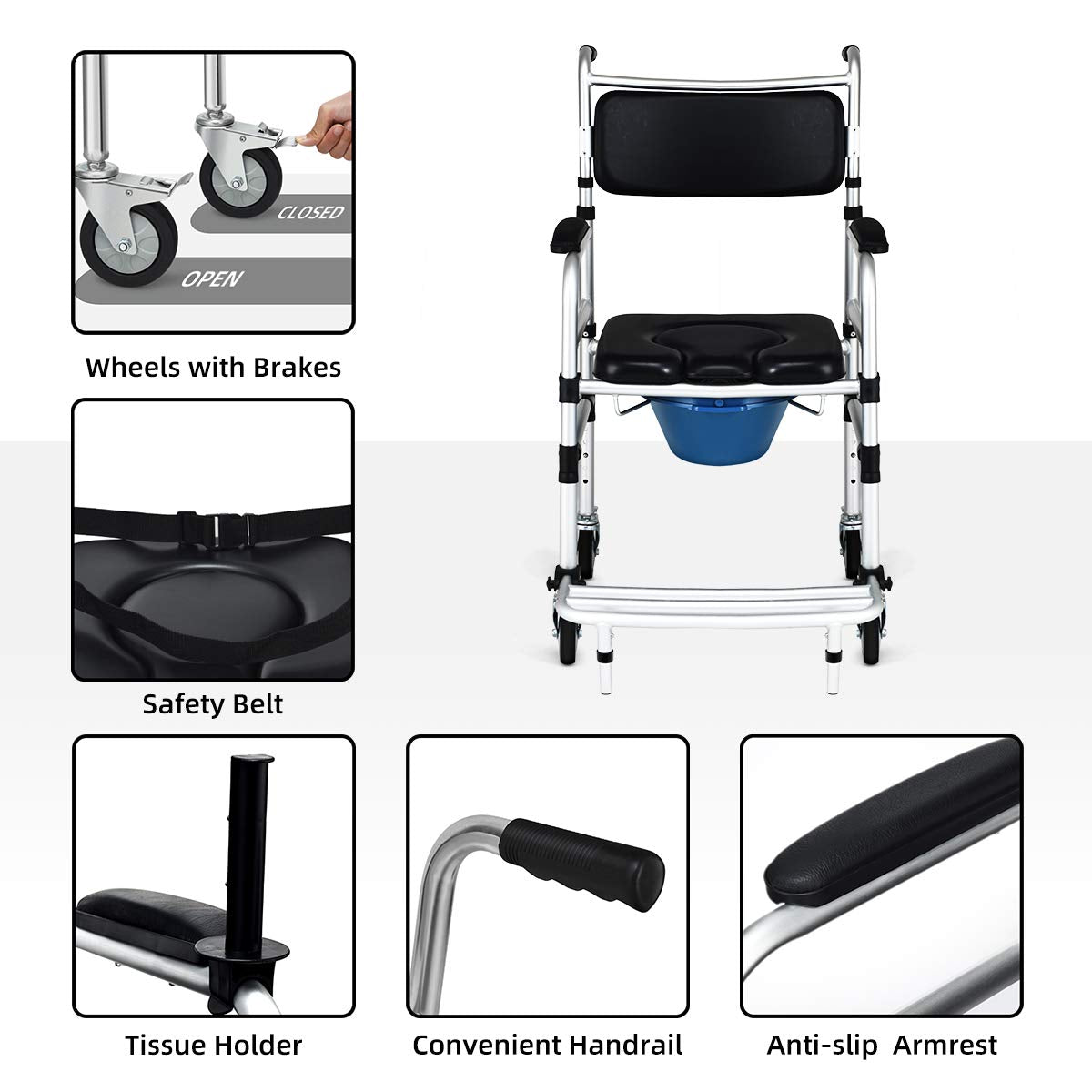 Giantex 3 in 1 Lightweight Shower Commode Wheelchair