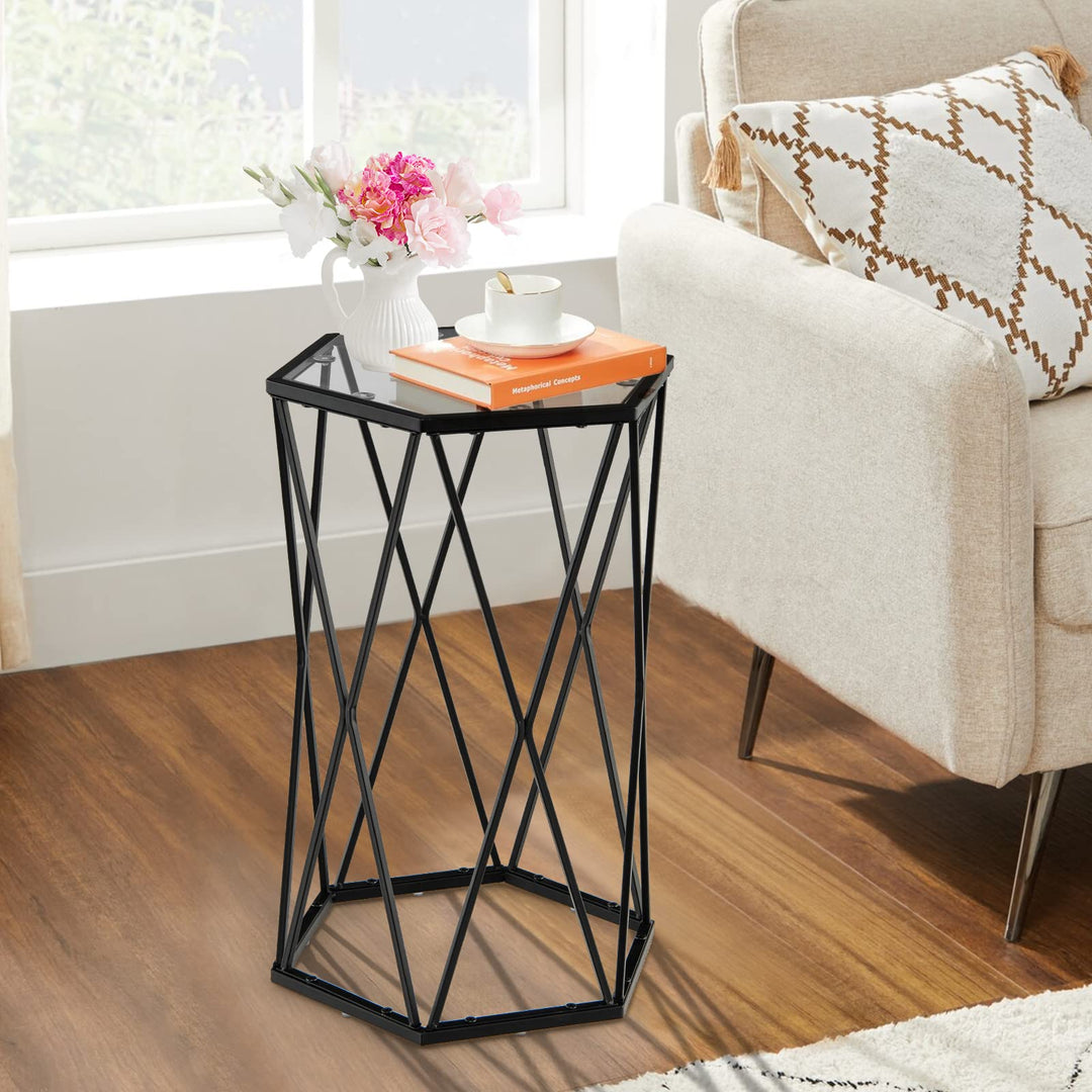 Giantex End Table w/Glass Top, Metal Frame, Small Coffee Accent Table for Small Space( 16" x 13.5" x 24")