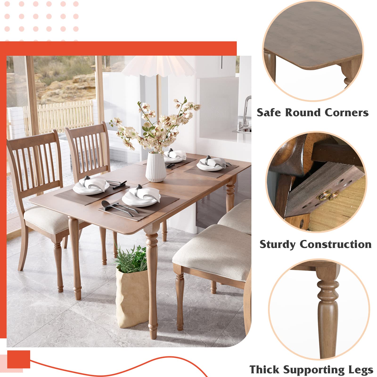 Giantex Farmhouse Dining Table, Extendable Butterfly Leaf Dinette Table