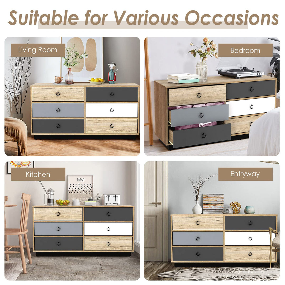 Dresser 6 Drawer Chest Accent Double Clothes Organizer Unit with Sturdy Frame