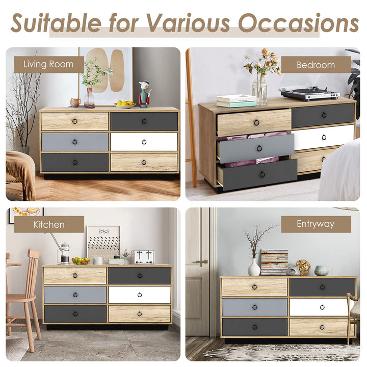Dresser 6 Drawer Chest Accent Double Clothes Organizer Unit with Sturdy Frame