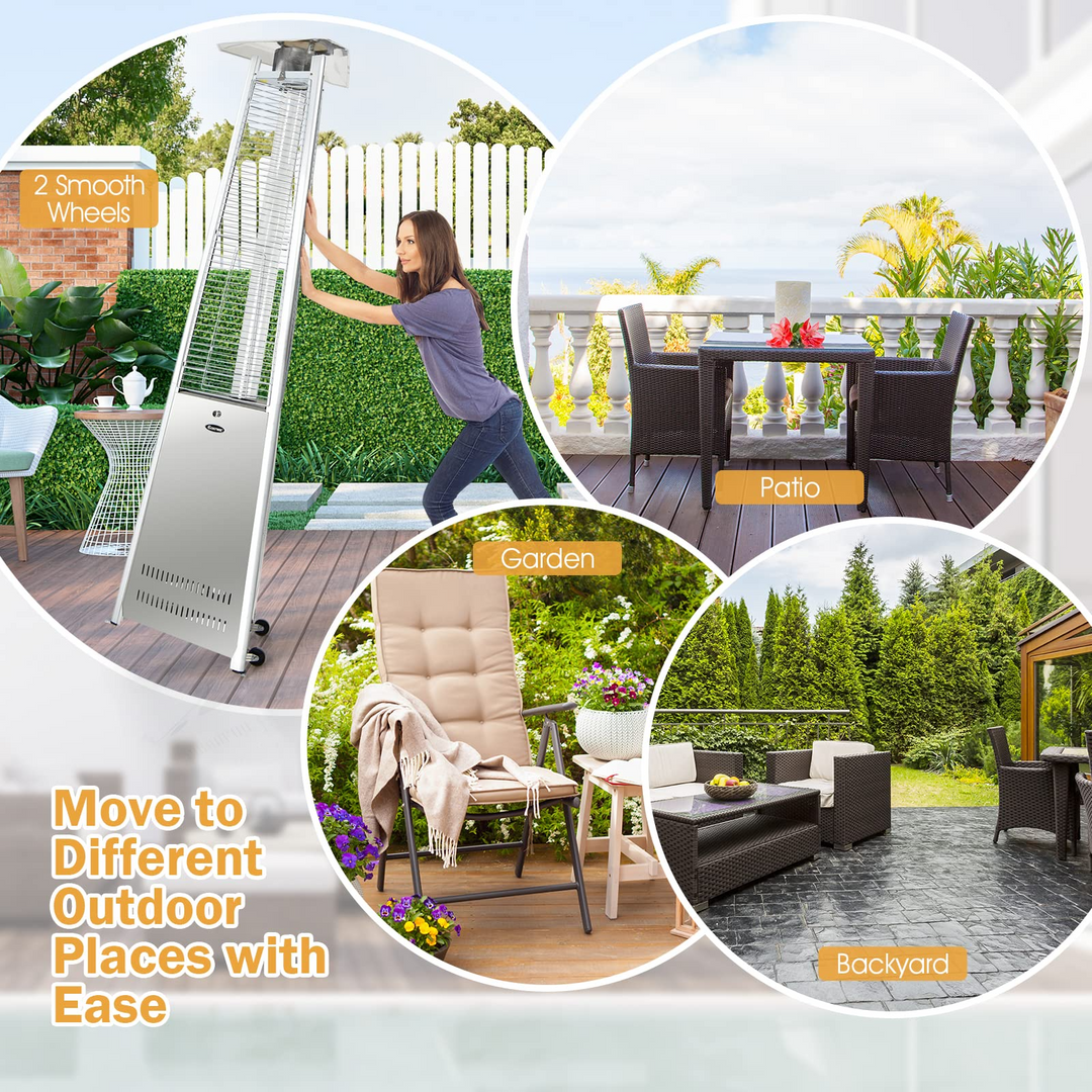 Outdoor Heater with Tip-Over & Flameout Protection for Backyard, Garden (Silver)