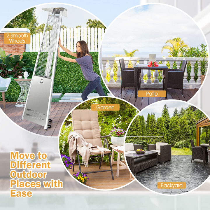 Outdoor Heater with Tip-Over & Flameout Protection for Backyard, Garden (Silver)