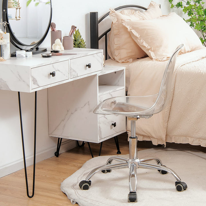 Giantex Clear Desk Chair, Acrylic Armless Office Rolling Chair, Height Adjustable Leisure Ghost Chair