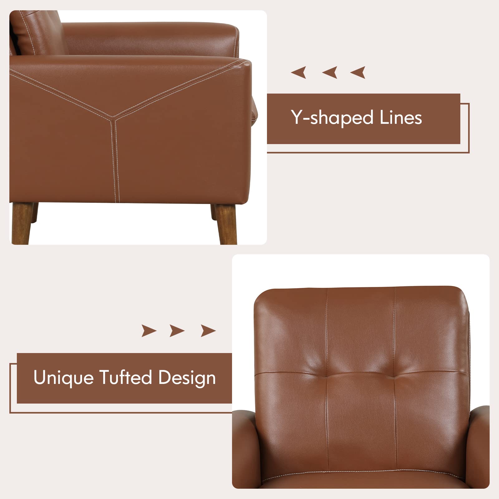 Giantex Modern Leather Accent Chair - Mid-Century Arm Chairs for Living Room, Max Load 400lbs, Brown