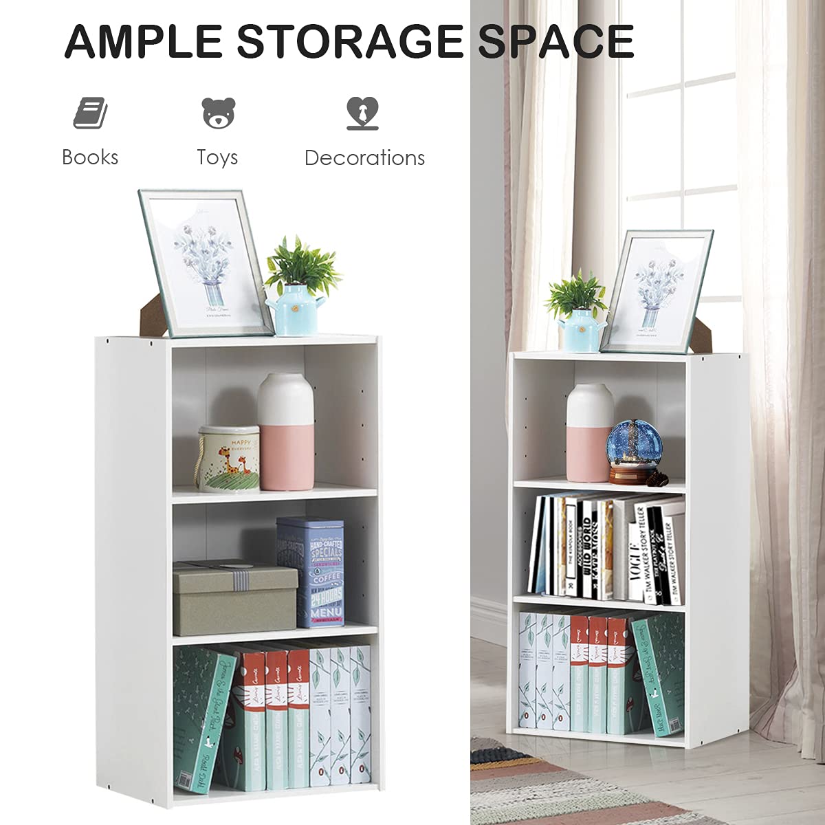 3 Shelf Bookcase Book Shelves Open Storage Cabinet