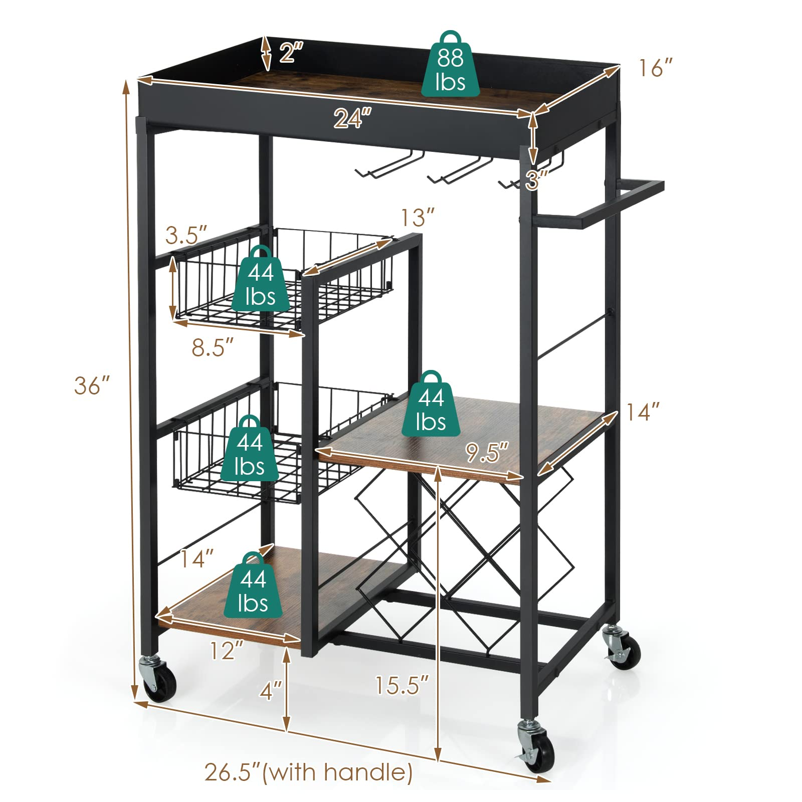 Giantex Kitchen Island Cart on Wheels, Mobile Bar Serving Cart,with Removable Top Tray