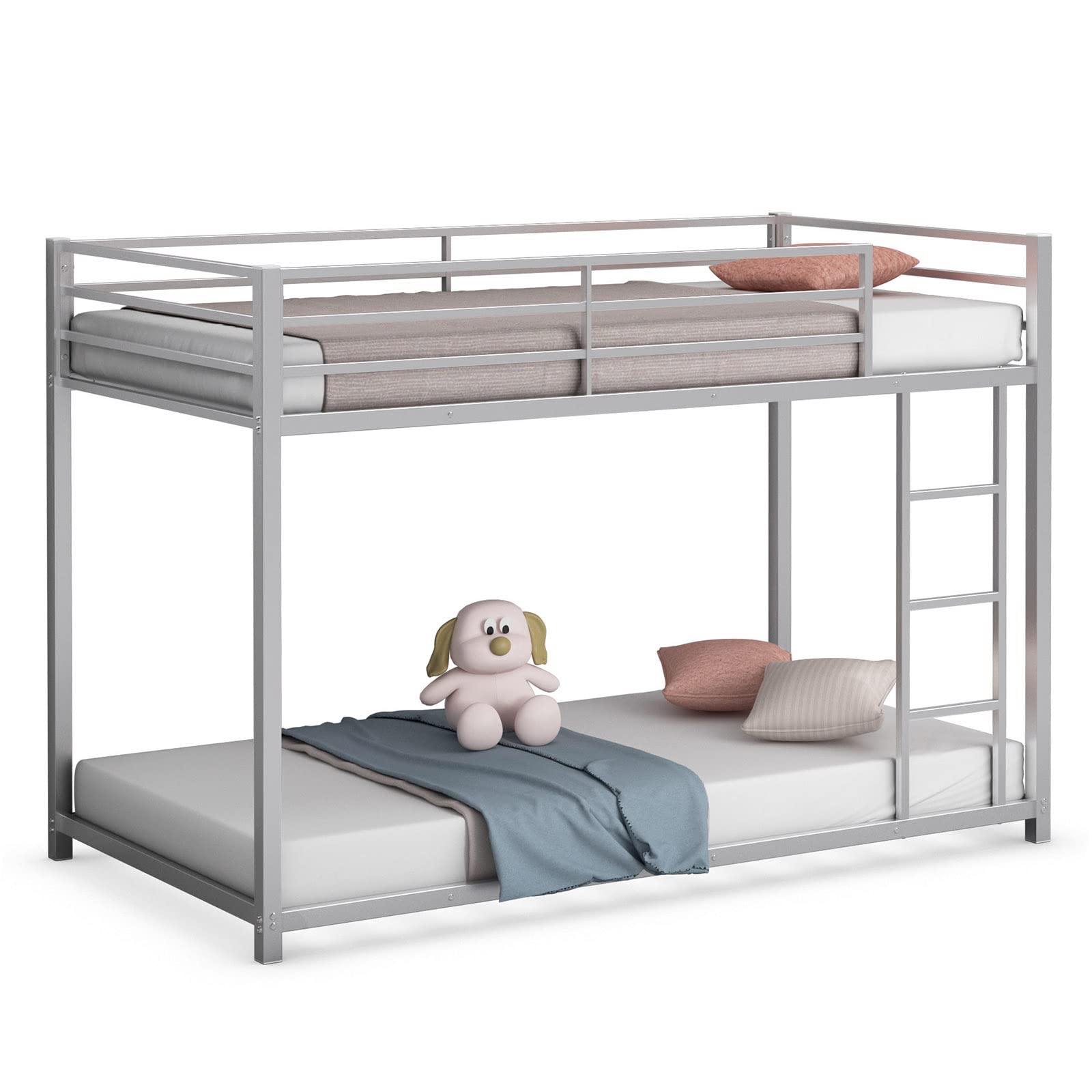Classic Bunk Bed Frame with Safety Guard Rails & Side Ladder