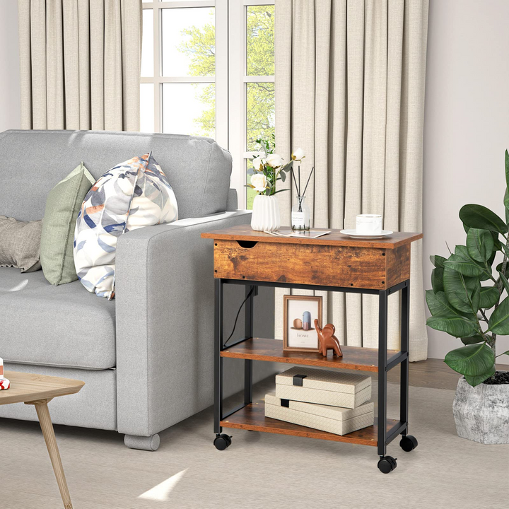 Giantex End Table with Charging Station - Lift Top Narrow Side Table