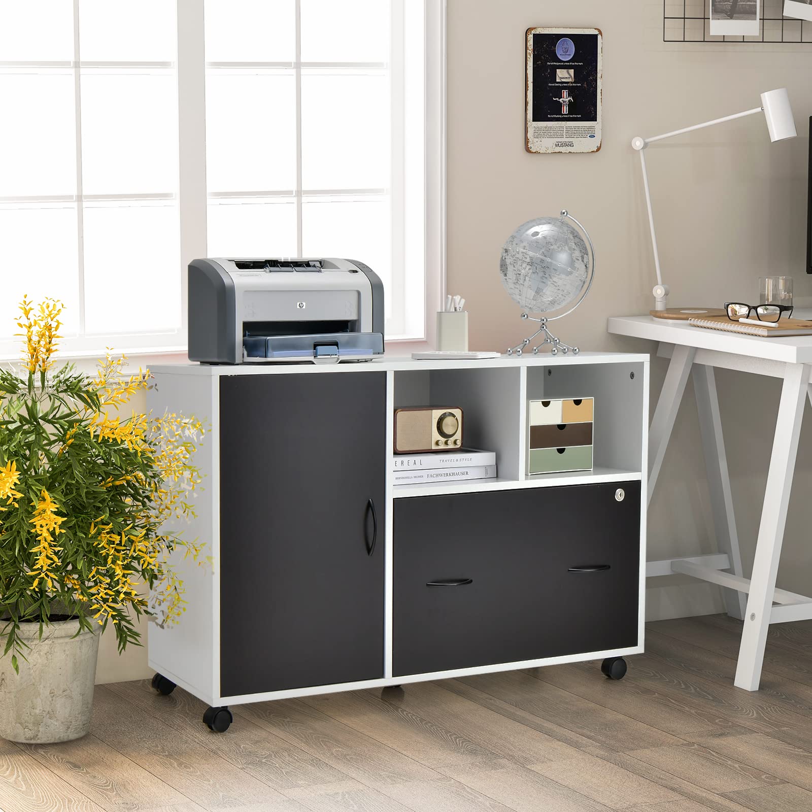 Giantex Mobile File Cabinet on Wheels - Lateral Filing Cabinet w/Drawer
